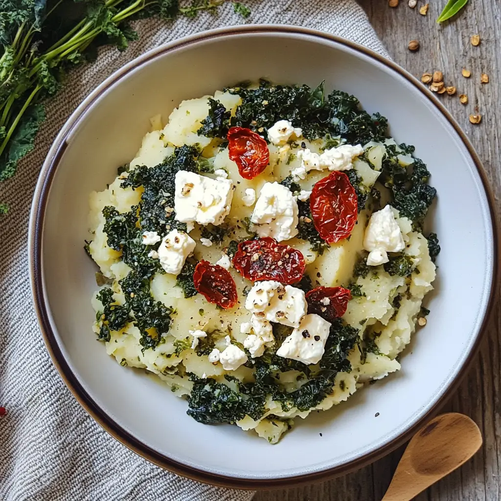 Boerenkoolstamppot met feta en zongedroogde tomaatjes