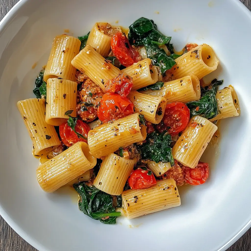 Pasta met romige spinaziesaus en cherrytomaten