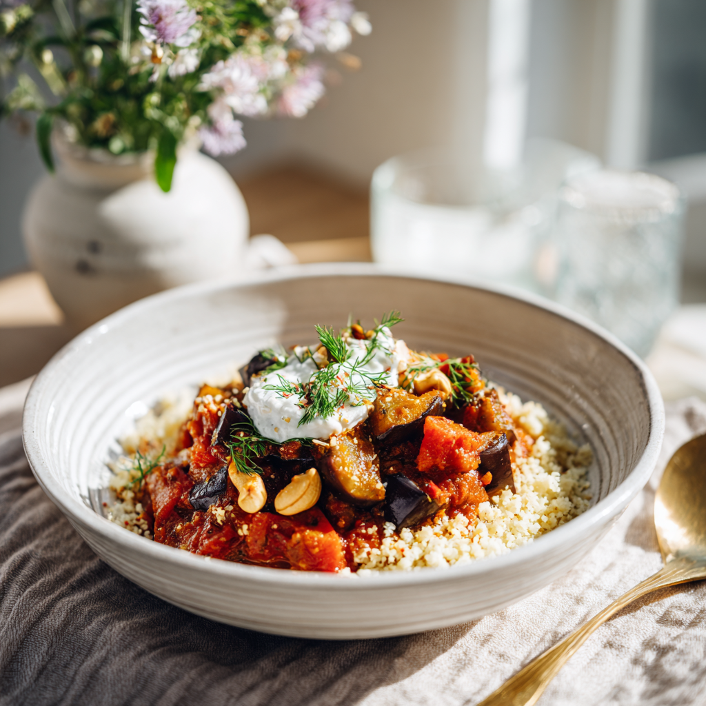 Auberginecurry met bloemkoolrijst