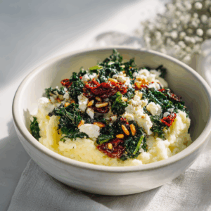 Boerenkoolstamppot met feta en zongedroogde tomaat