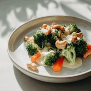 Broccoli in kaassaus met wortel en cashew