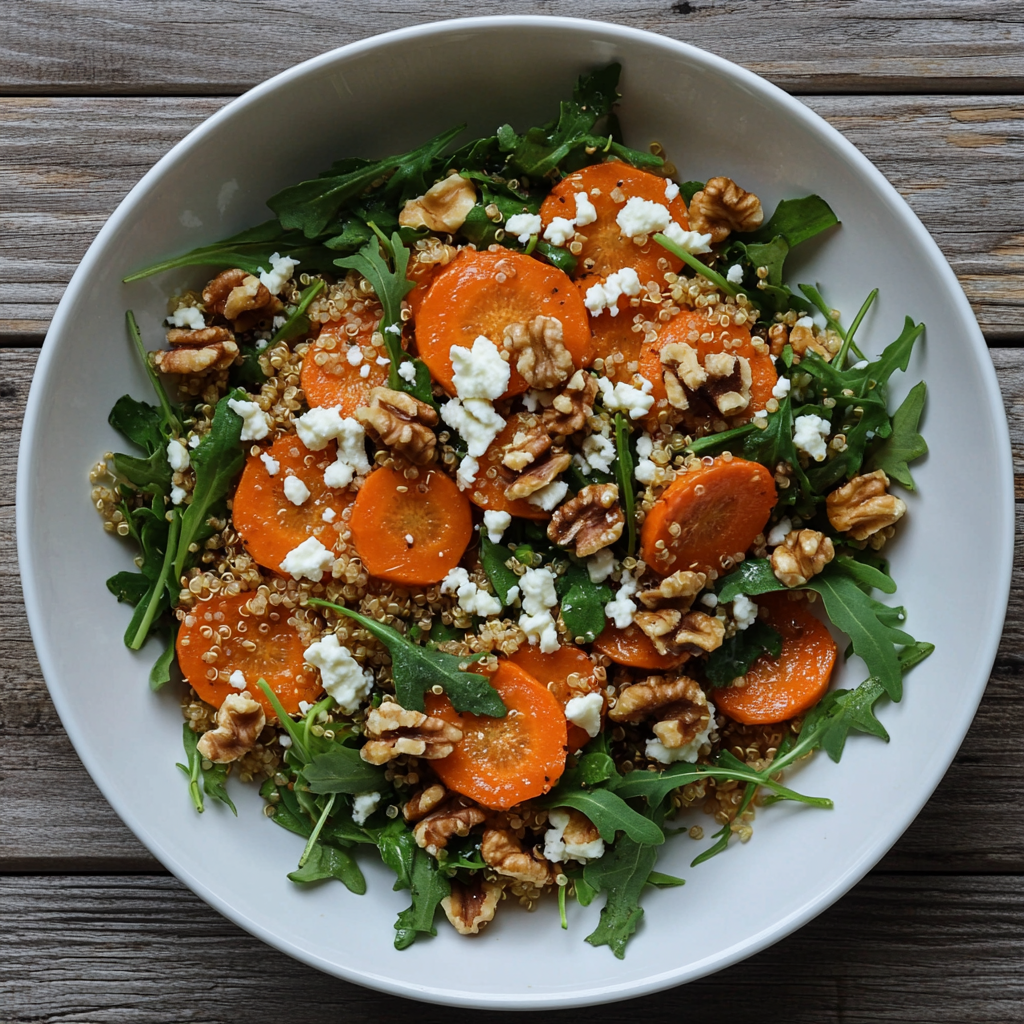 Salade met geroosterde wortel, quinoa en citroen-feta