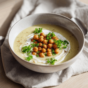 romige courgettesoep met kikkererwten