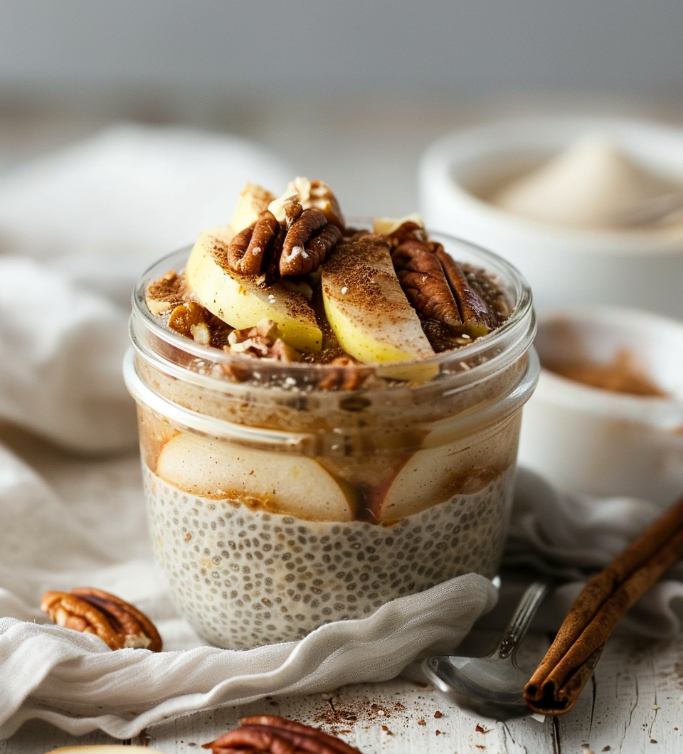 Chia pudding met appel, kaneel en pecannoten