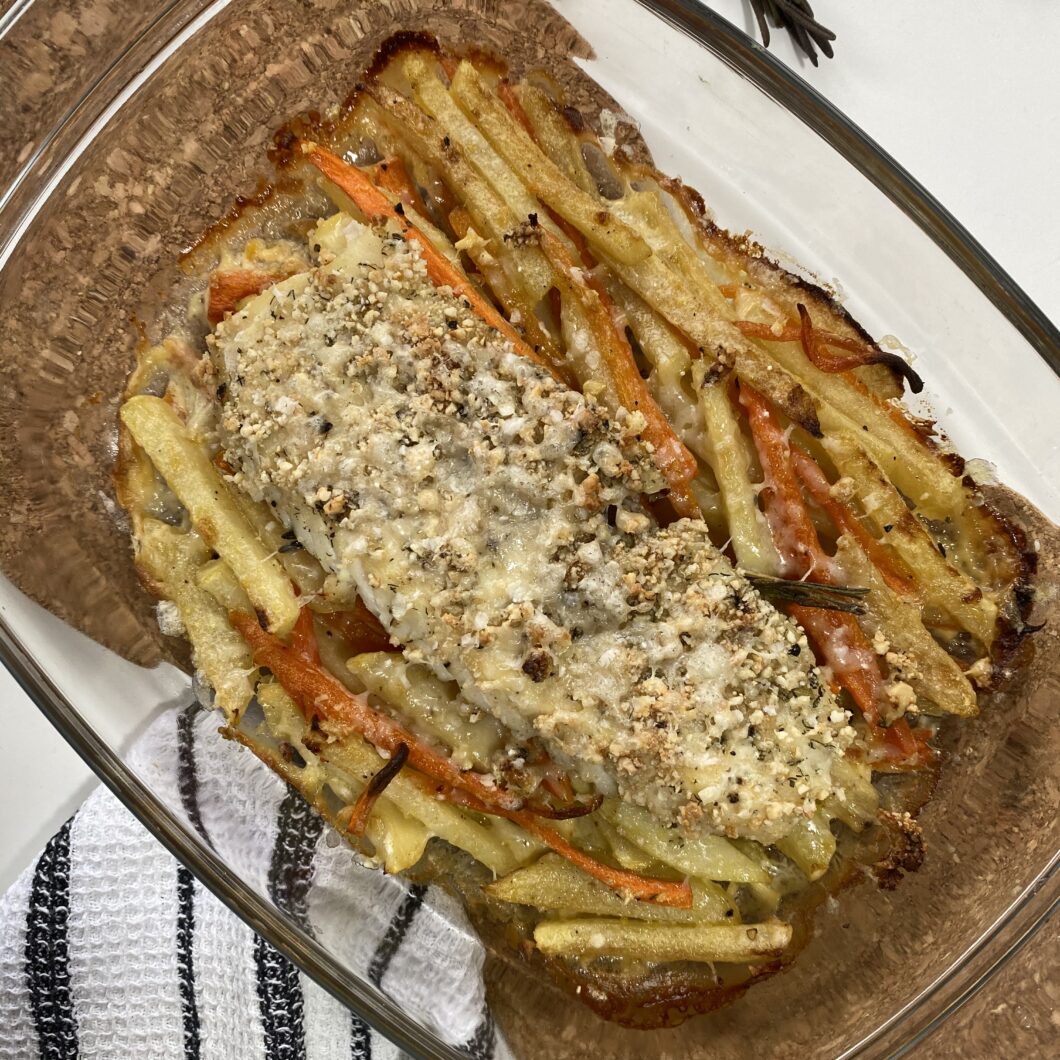 Ovenschotel van koolrabi en kabeljauw