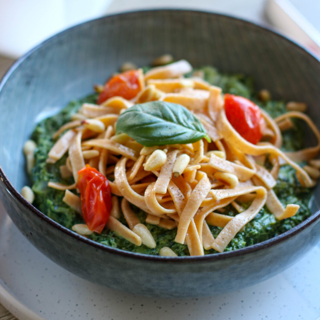 Pasta met spinazie-roomsaus
